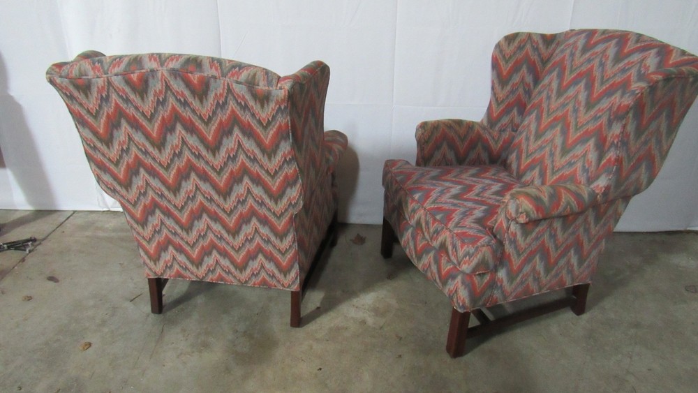 Pair Key City Wingback Chairs Ottoman Designer