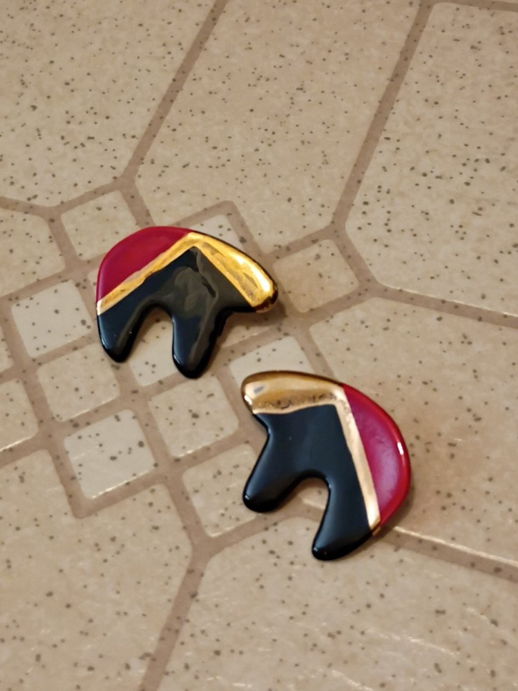 Native American Bear Ceramic Glazed Painted Multi-Color Artisan Earrings