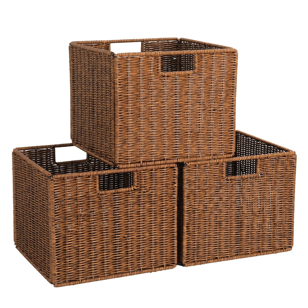 Brown Wicker Storage Basket Large 12x12x10in Cube Woven Wicker Storage Basket Fo