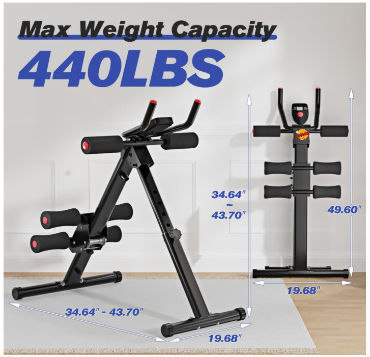 Foldable Ab Workout Machine, Ab Cruncher for Home Gym – 440 LBS Capacity