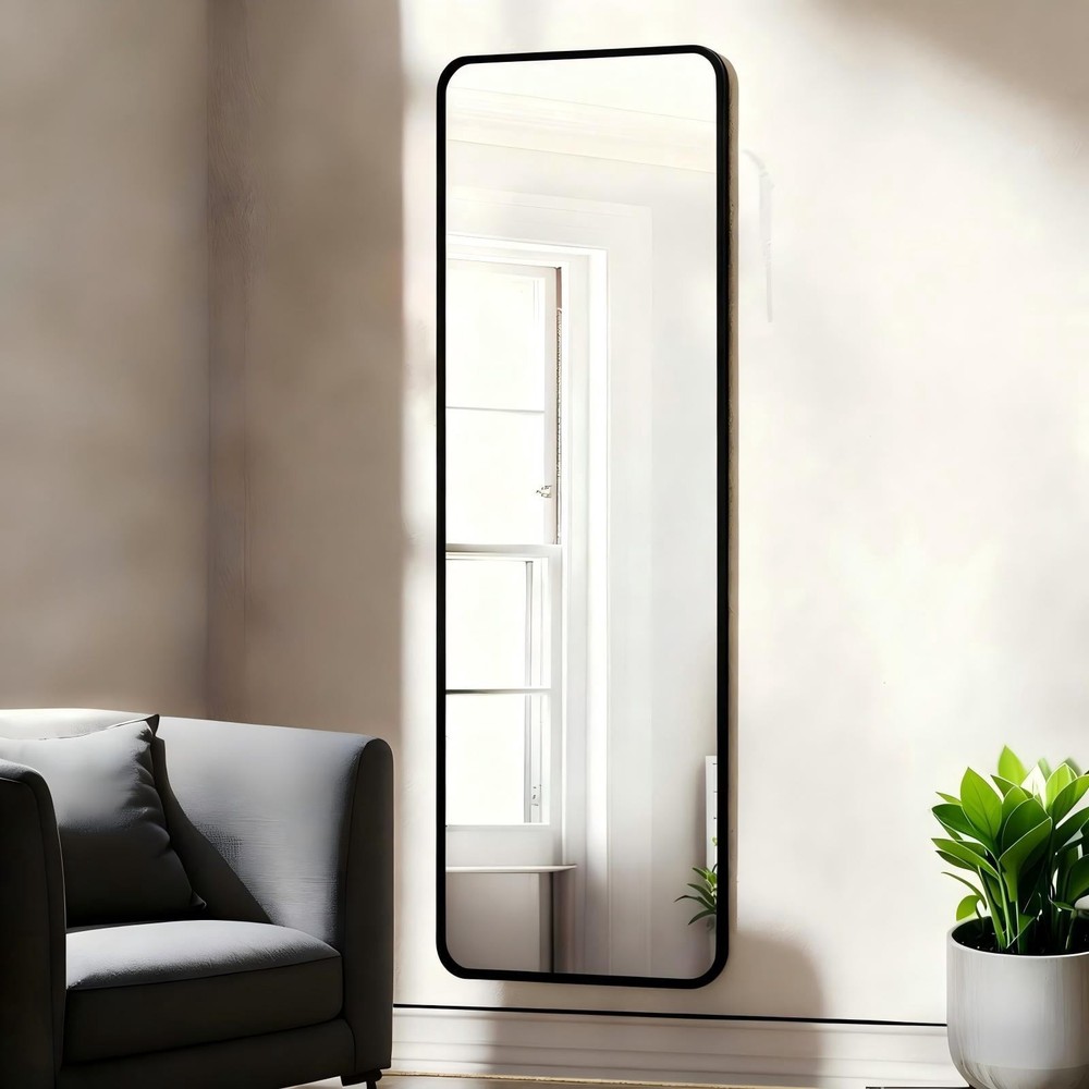 59"x 16" Rectangular Full Length Mirror W/ Round Edge Floor Mirror W/ Aluminum