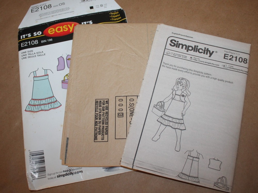 Simplicity It’s So Easy E2108 18” Doll Clothing Uncut