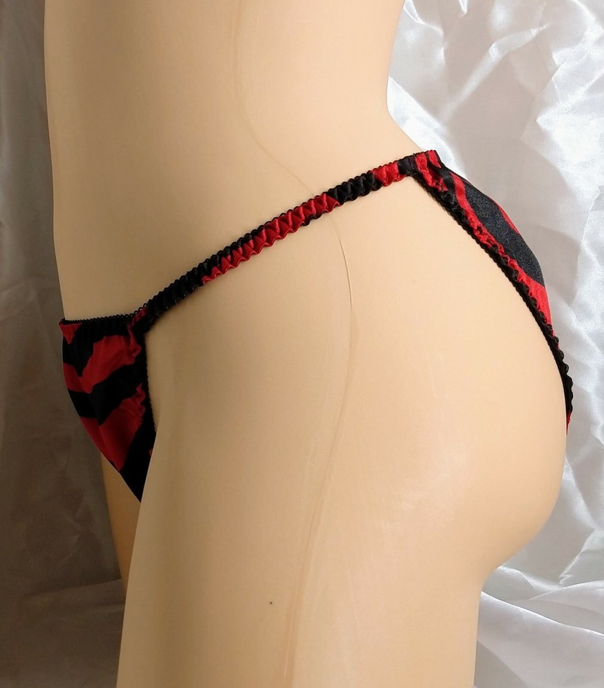 Red Zebra Print Satin String Bikini Panties