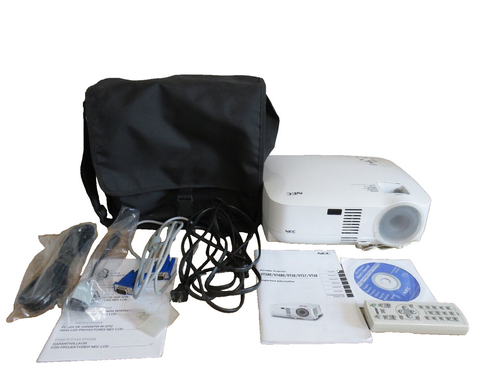 NEC White Projector Model VT480 With Case &All Accessories + Cords Excellent