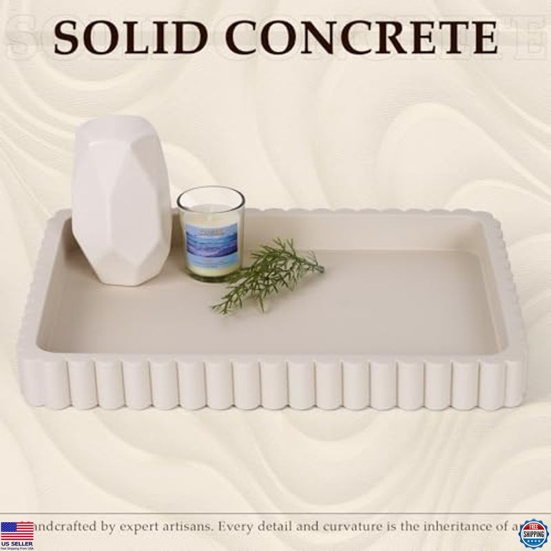 14" Gray Concrete Decorative Tray - Modern Rectangular Centerpiece for Living