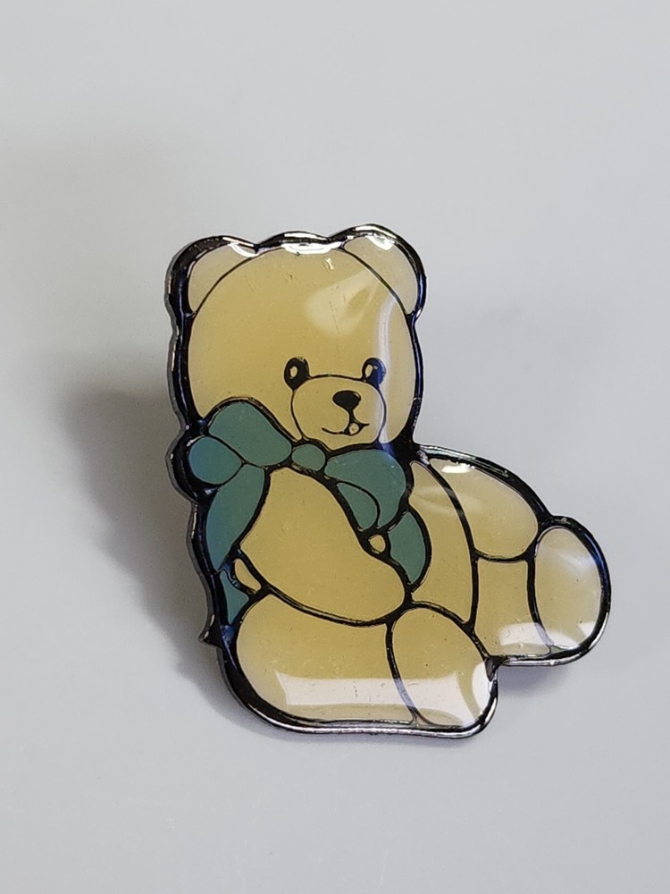 White Teddy Bear With Blue Bow Lapel Pin