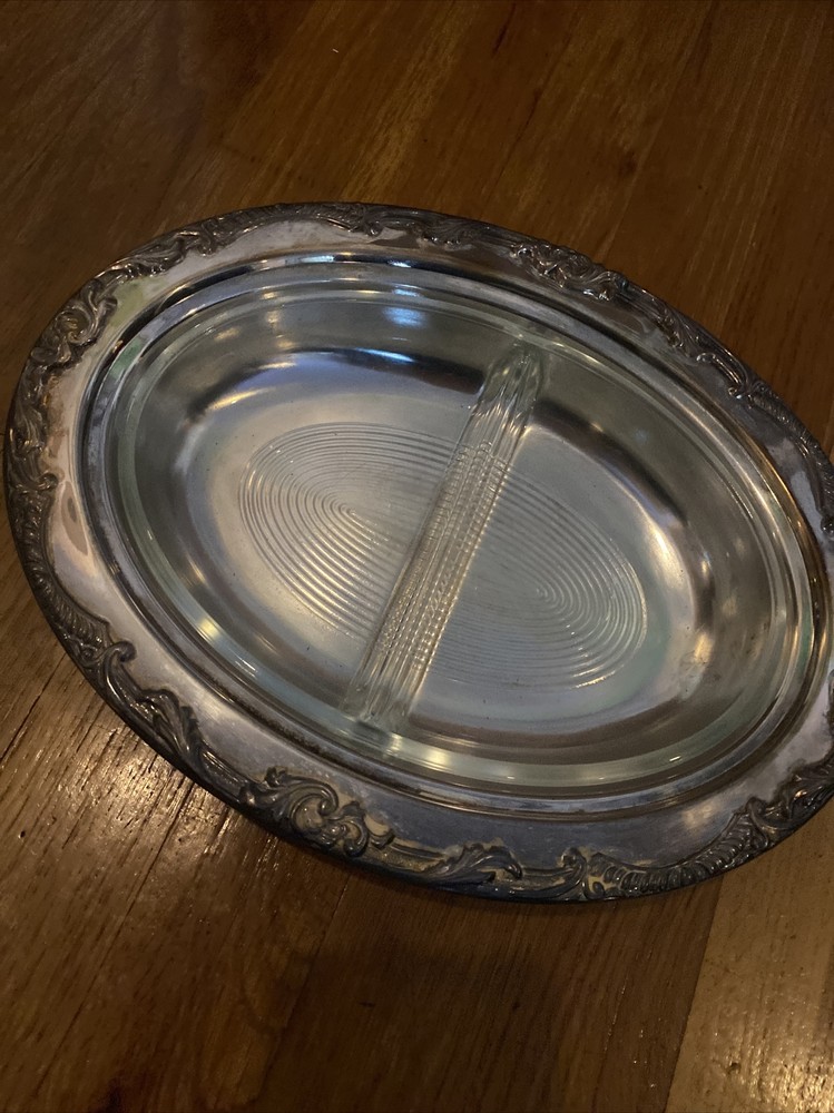 Vintage Silver Plated Serving Dish With Glass Insert 11.5 Inch