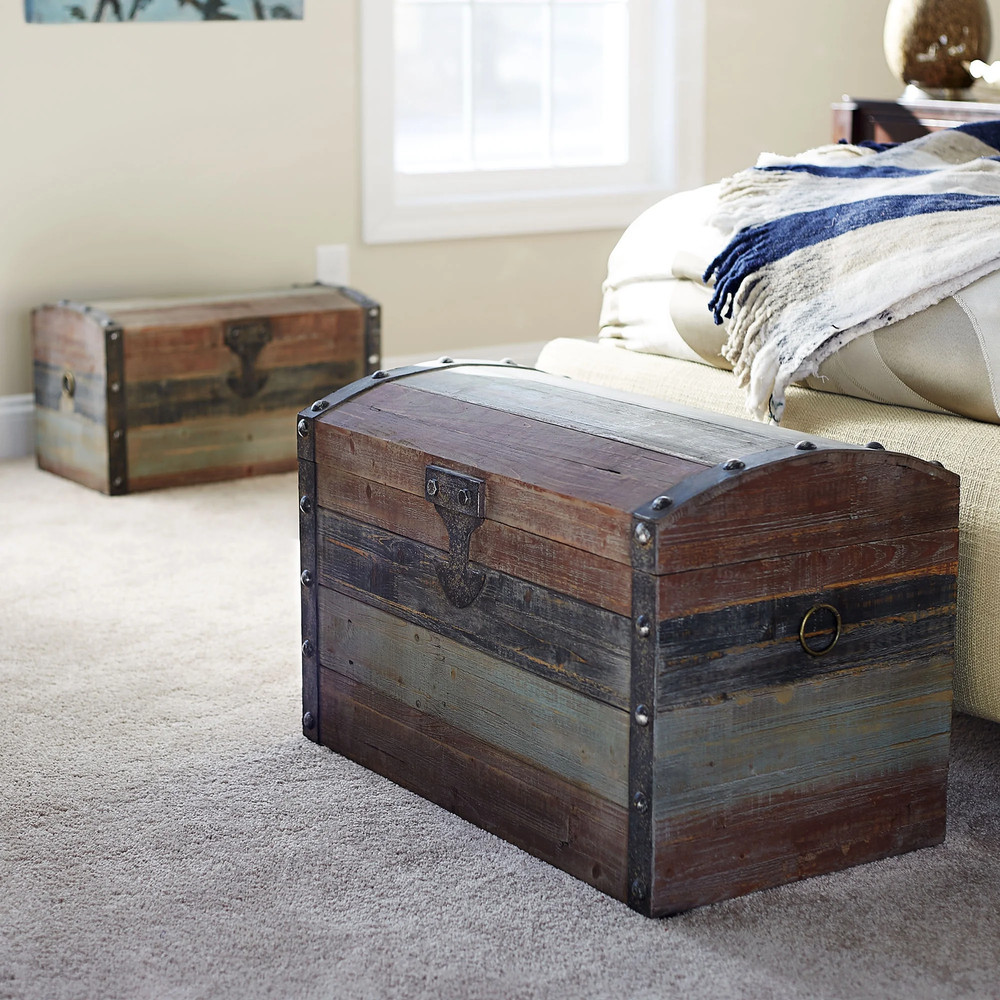 Storage Trunk Large Stripped Weathered Wooden Storage Trunk