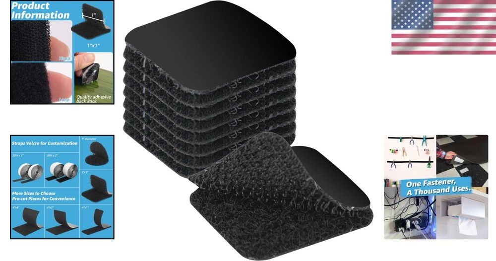 48 Sets Heavy-Duty Hook and Loop Adhesive Strips - 1" x 1" for Versatile Use