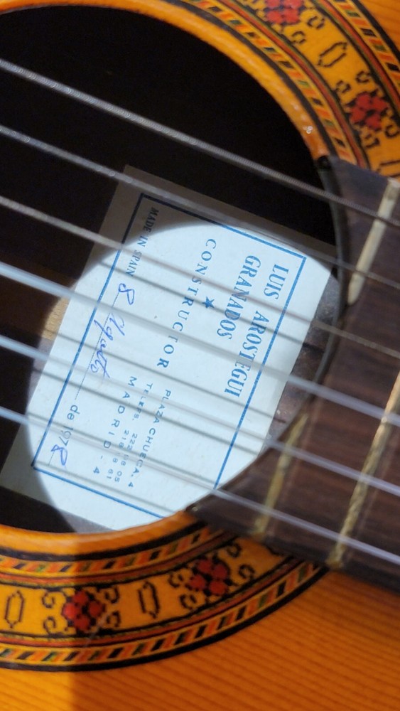 VERY RARE 1978 Luis Arostegui Granados CONSTRUCTOR Classical Guitar Spanish Made