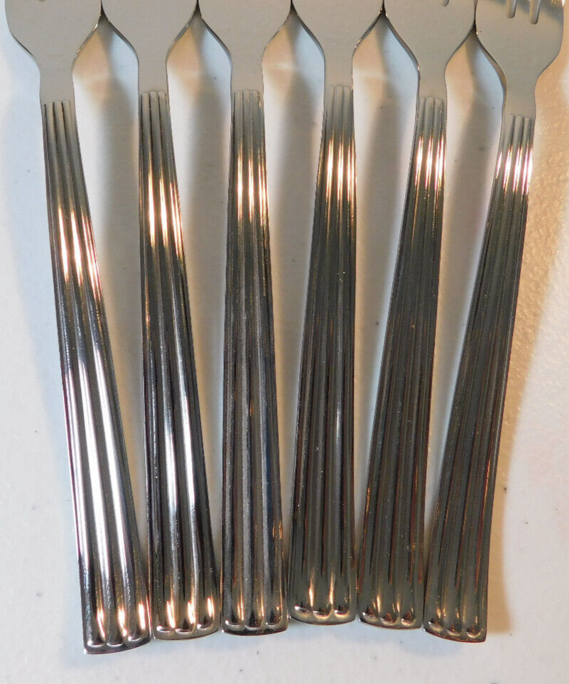 MEPRA SOLE PATTERN GLOSSY SILVER 6 PC. CAKE/DESSERT FORK SET (S) NEW 6 1/8"