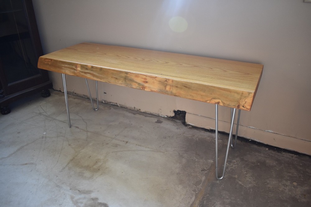 Vintage Live Edge Wood Slab Bench