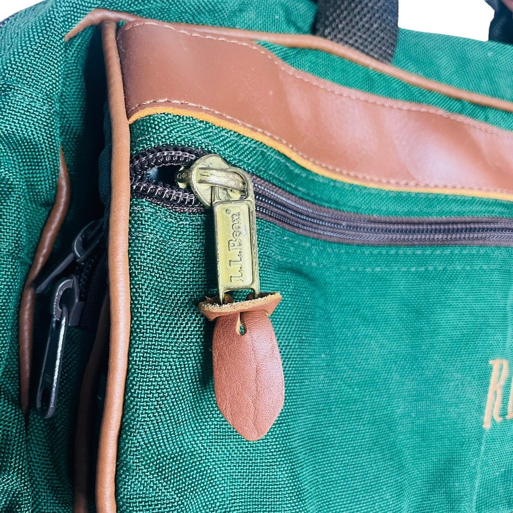 LL Bean Messenger Bag Green Briefcase Canvas Leather