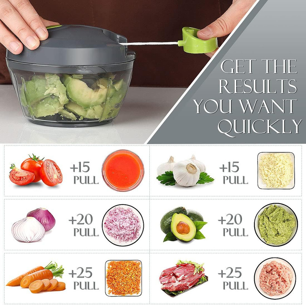 Manual Food Processor Vegetable Chopper, Portable Hand Pull String Garlic Mincer