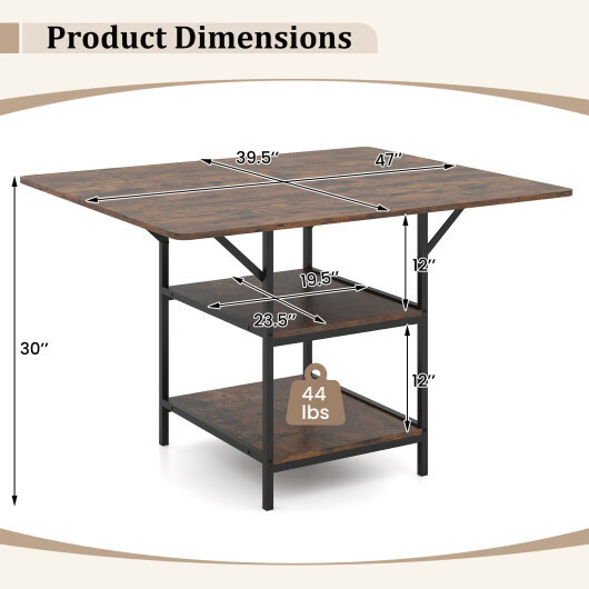 47 Inch Rectangular Dining Table with 2 Open Storage Shelves and Sturdy Metal Le