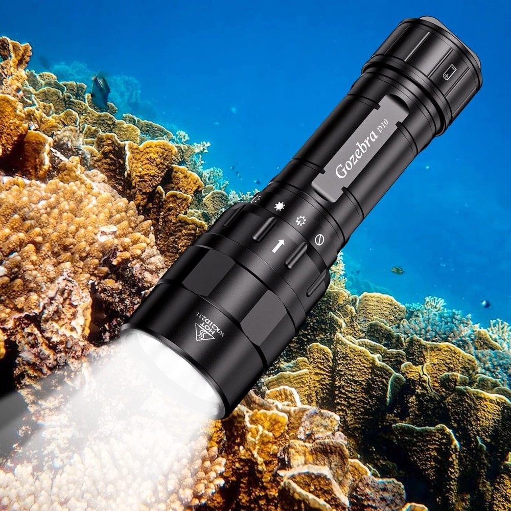 D10 4500 Lumen Underwater Light, 3 Modes Dive Light Scuba Diving Flashlight D...