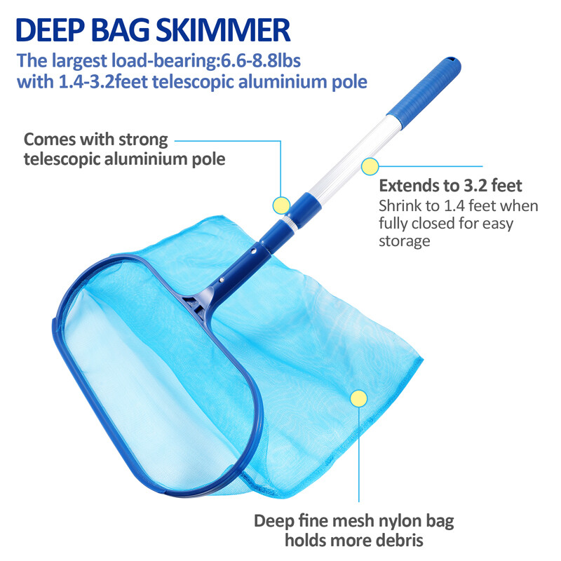 Swimming Pool Skimmer Net Mesh Telescopic Pole Extra Large Deep Bag Leaf Cleaner
