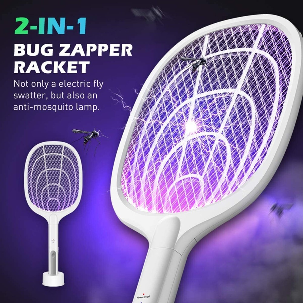 Pack of 2 Bug Zapper Racket 3000V High Power Mosquito Fly Swatter RECHARGEABLE