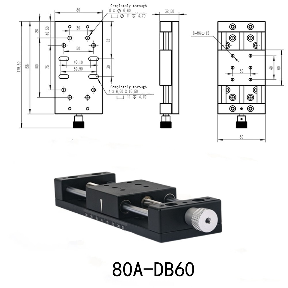 X - Axis 80A-DB60 Manual Linear Stage Translation Displacement Platform 80x60mm
