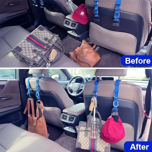 Universal Car Headrest Hooks - Backseat Storage Organizer Hangers, 4 Pack - Dark