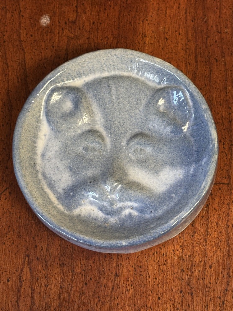 Salt Glazed Blue Cat Face Stoneware Pottery