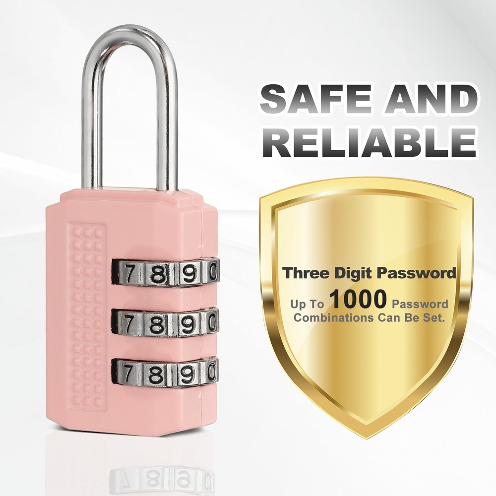 Combination Padlock (Small, Pink)(2 Pcs), 3-Digit Shackle Code Locks