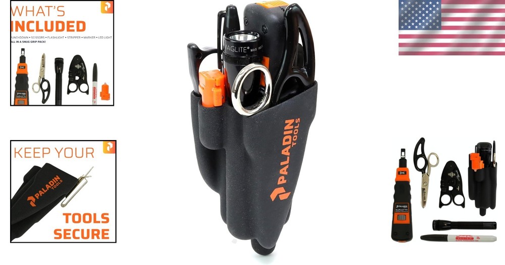 Complete DataComm Technicians Tool Kit with LED Light & Quick-Release Holster