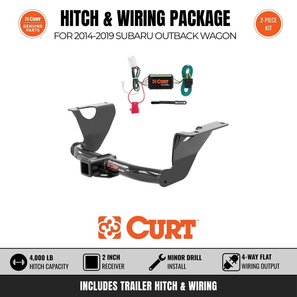 Curt Class 3 Trailer Hitch & Wiring Harness Bundle for 14-19 Outback Wagon