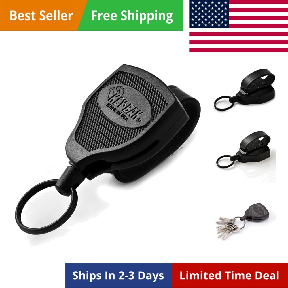 SUPER48 Locking Retractable Keychain, Durable Polycarbonate Case, Leather Bel...