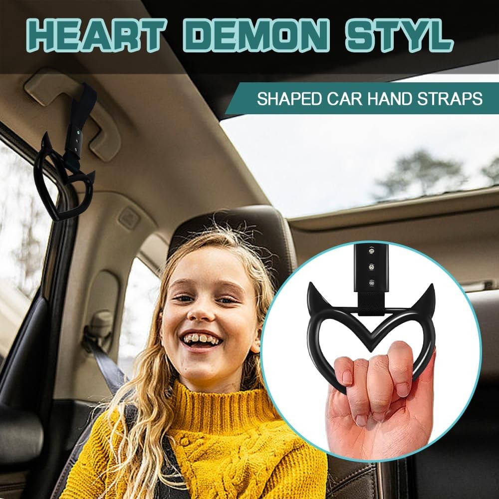 2PCS Devil Heart Handle Ring, Heart Hand Strap Drift Charm,Black