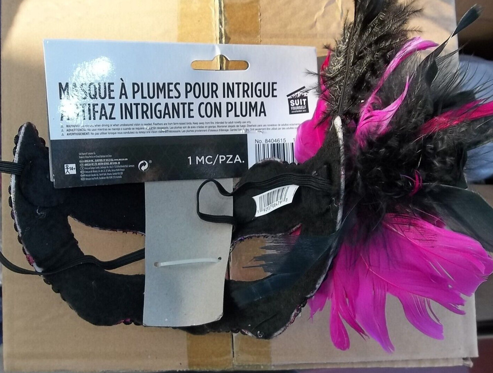 Intrigue Feather Pink Masquerade Mask