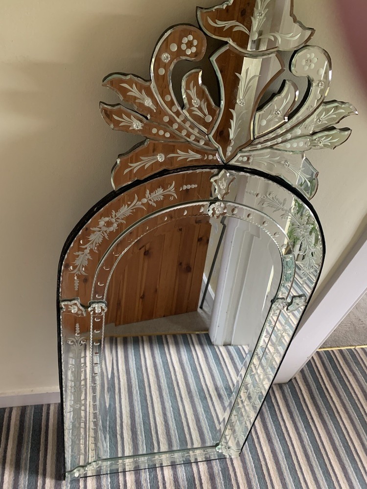 ANTIQUE LARGE CUT GLASS VENETIAN MIRROR