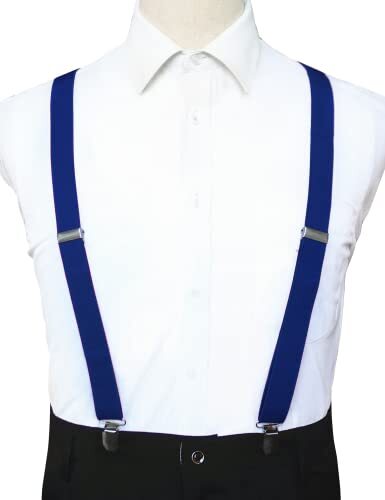 Solid Color Mens Suspender with 3 Strong Clips Adjustable Braces Royal Blue