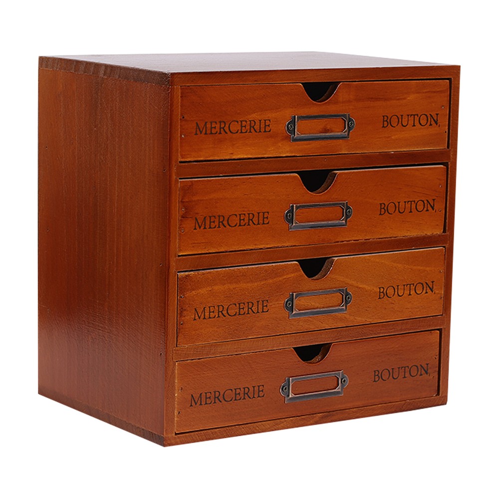 5 PCS Wooden Desktop Organizers Retro Rectangular Storage Drawers For Tabletop