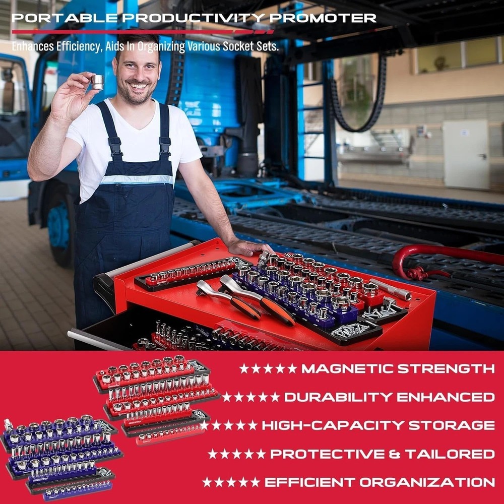 6-Piece Magnetic Socket Organizer Set for Easy Tool Box Storage