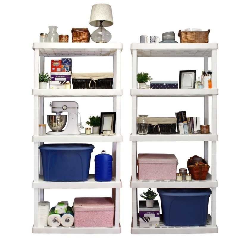 5-Tier Storage Plastic Shelf Shelving Easy Assembly Organizer Compact Garage