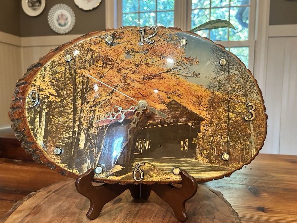 1980’s Live Edge Covered Bridge Wall Clock Works