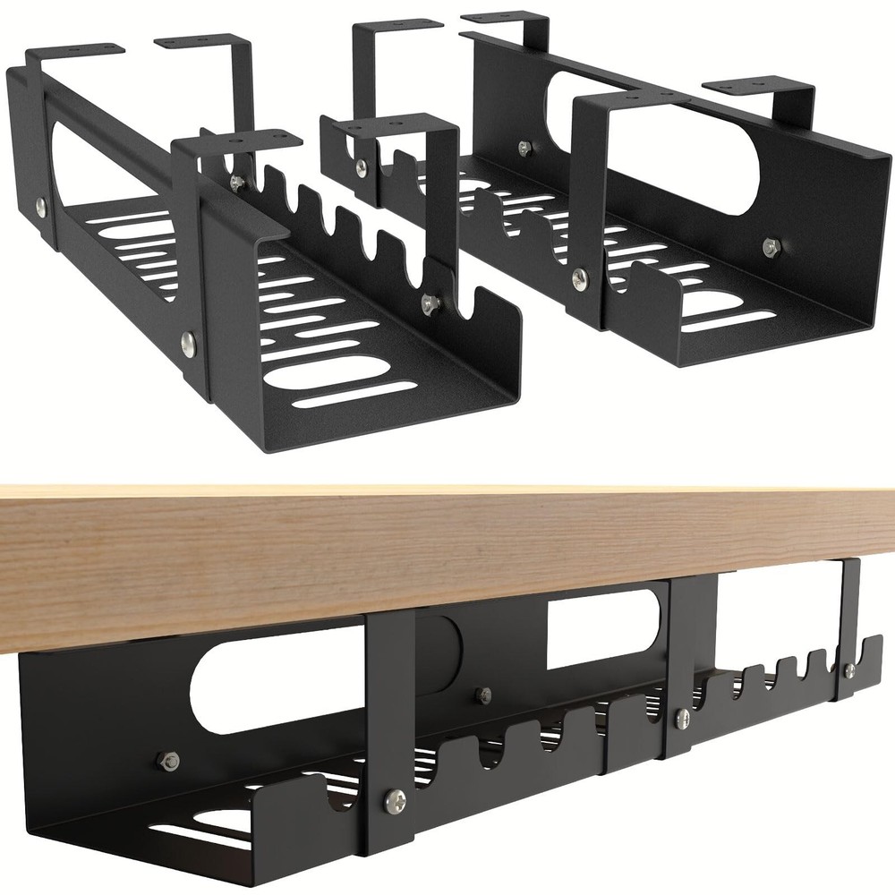 2 Pack Cable Management Under Desk Tray,Adjustable Length(15.7”-31.4”