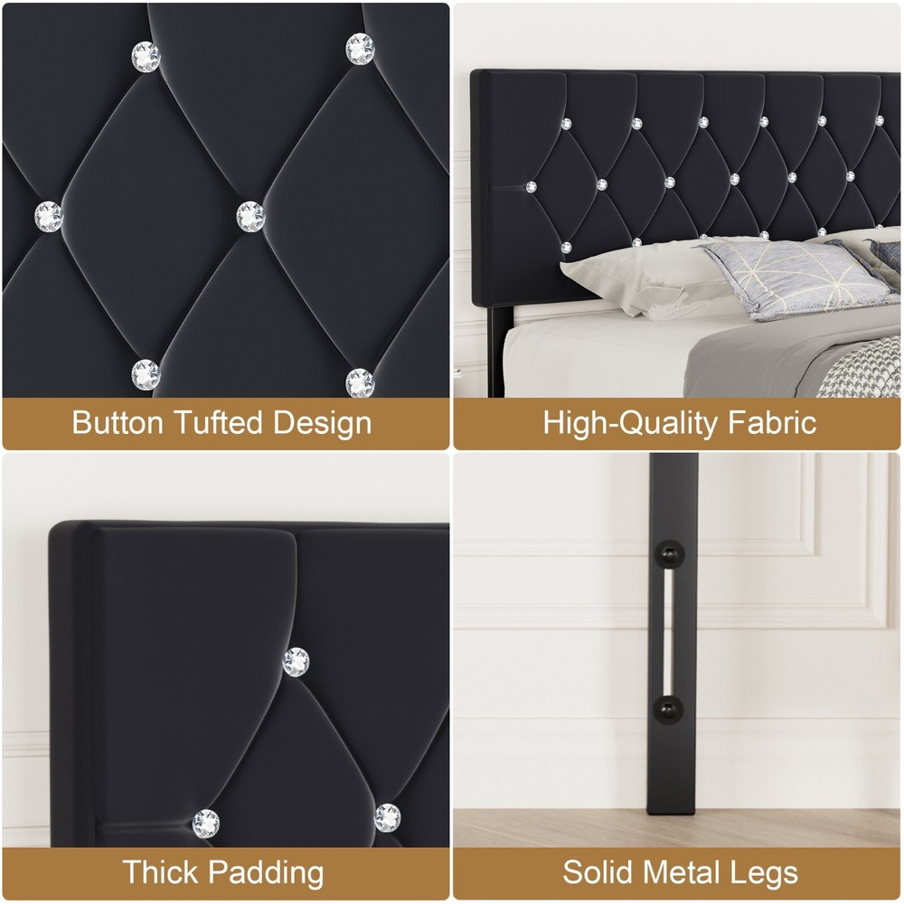 Queen King Size Headboard Only Velvet Button Tufted Upholstered Adjustable Bed