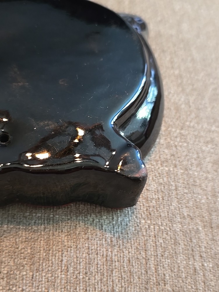 Vintage Redware Black Cat Ashtray