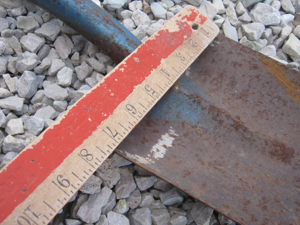 Rusty Original Vintage Primitive Blue Flat Head Shovel D Handle 39" long