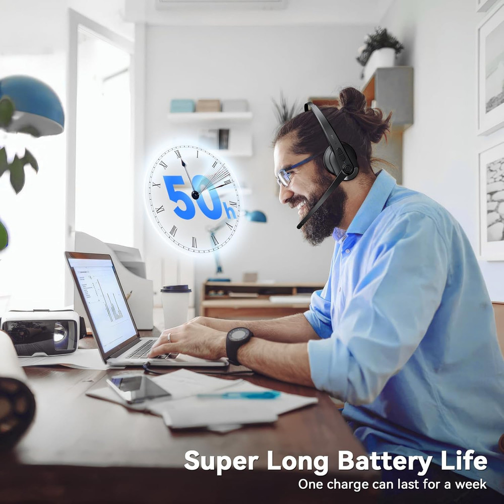 Wireless Headset with Mic for Work, Bluetooth Headset with Microphone-Ai Noise C