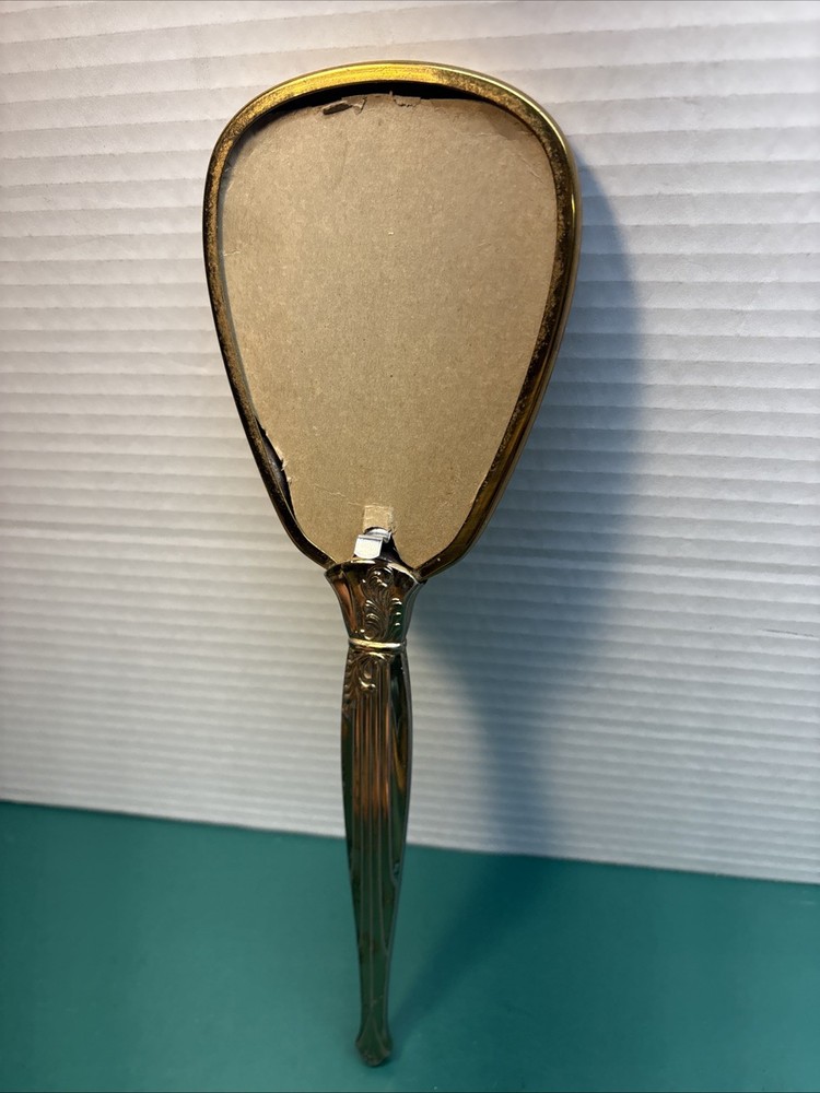 Gold Colored Hand Held Vanity Mirror Wreath Missing Glass