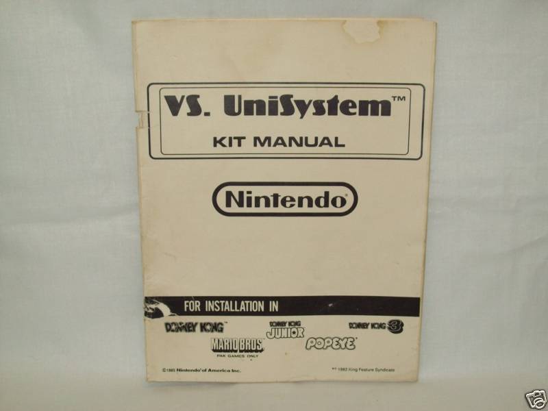 Vs. UniSystem Arcade Game Manual Original