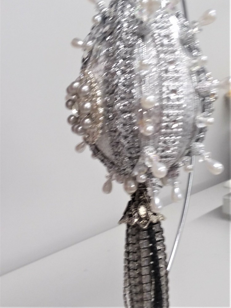 Gift EASTER EGG Ornament - Magnificent silver tasseled ornament