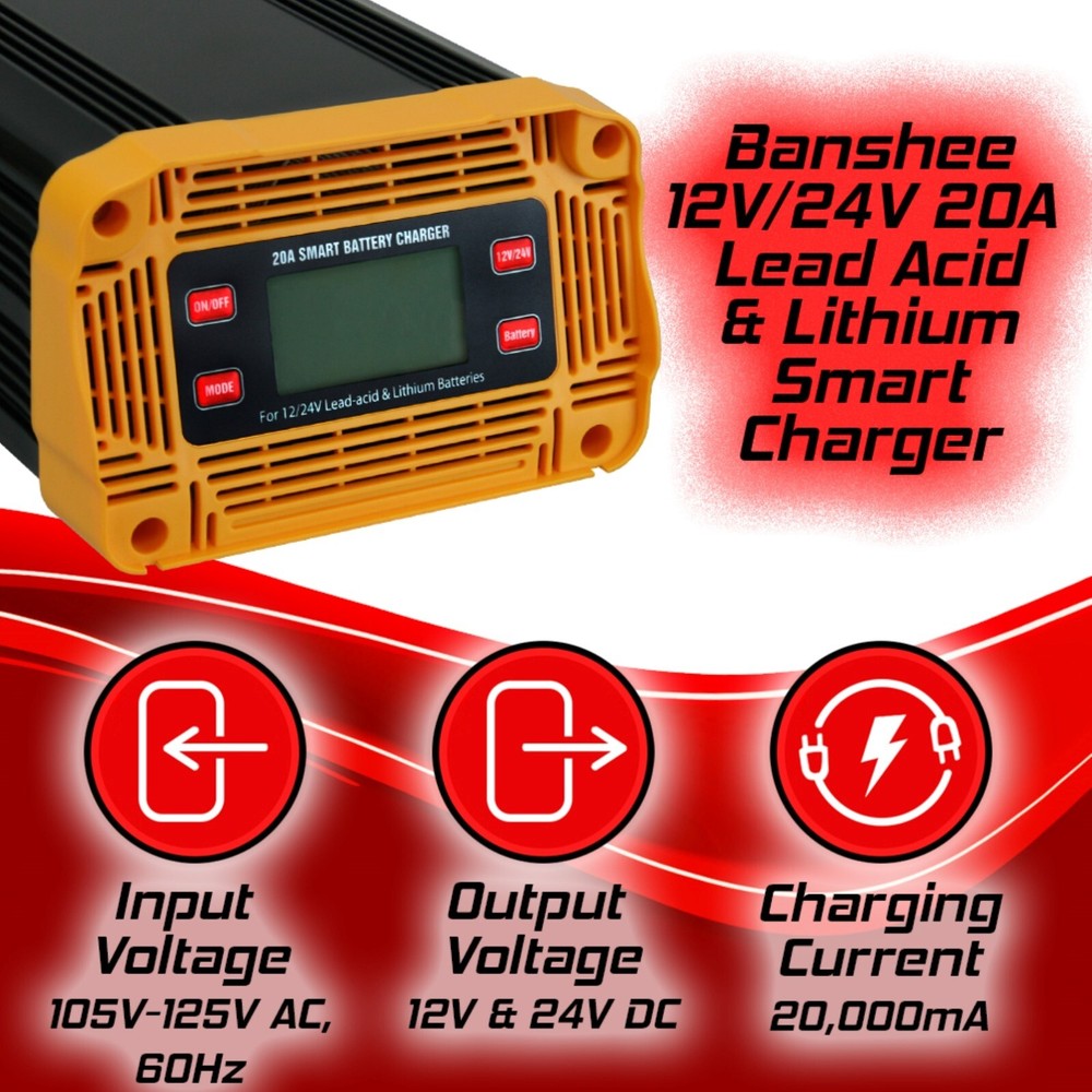 12V/20A 24V/10A Automatic Battery Charger, with LCD Display & Tester, for Auto +