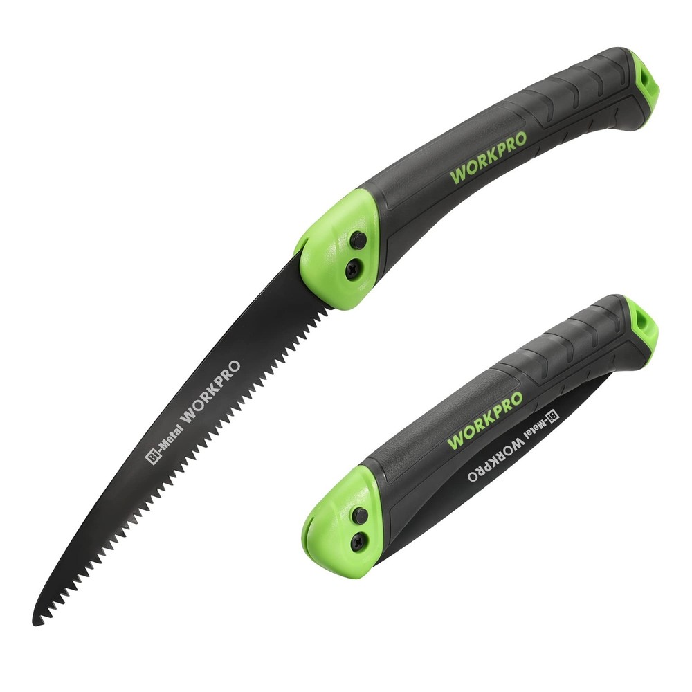 WORKPRO Folding Pruning Saw 180mm, Tri-Edge Teeth, Safety Lock, Soft Grip Handle