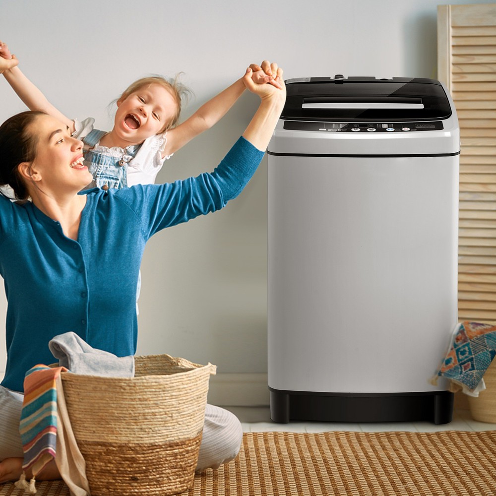 Compact Full-automatic Washing Machine Laundry Washer w/ 11 lbs Capacity Grey