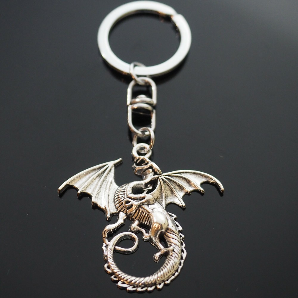 Winged Dragon Long Tail Silver Keychain Swivel