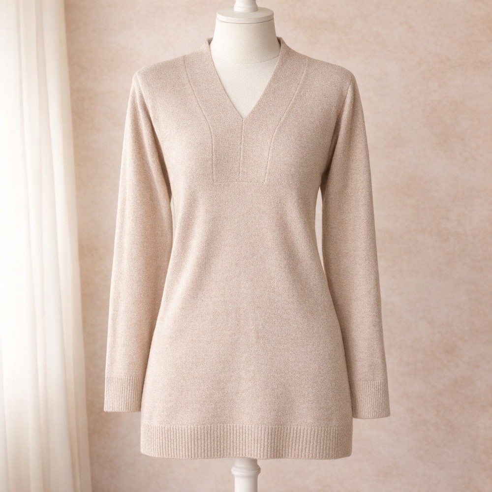 Barefoot Dreams CozyChic Ultra Lite V-Neck Pullover Sweater Beige Medium